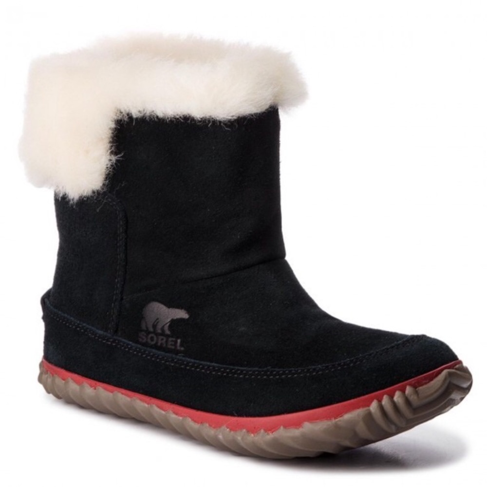 SOREL Out N About fur lined black boot bootie Size 8.5 Woman’s NL3073-010